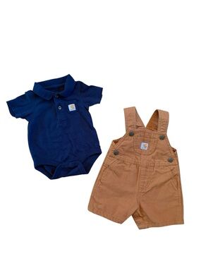 Carhartt Baby Shortalls + bonus onesie 6M 3M brown